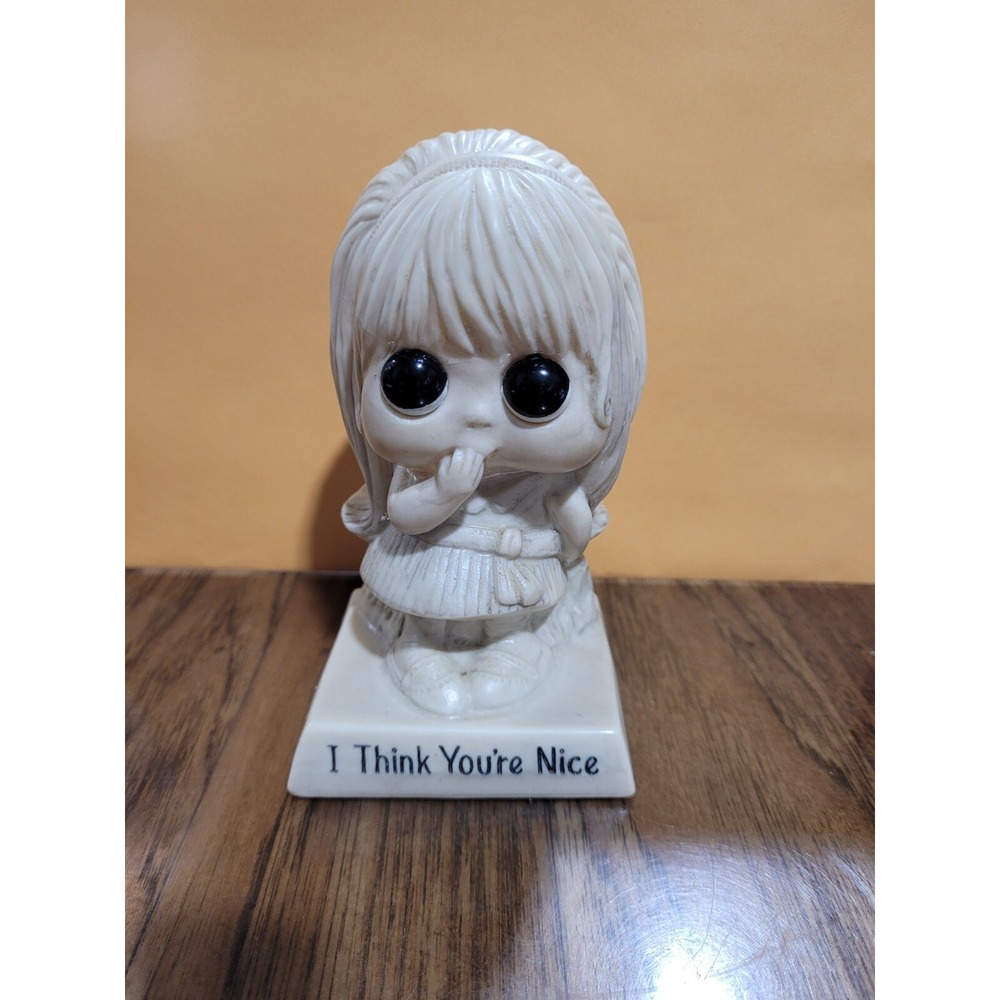 Russ Wallace Berrie I Think You're Nice 1970 Big Eyed Girl Figurine 5.5" Vtg 70s